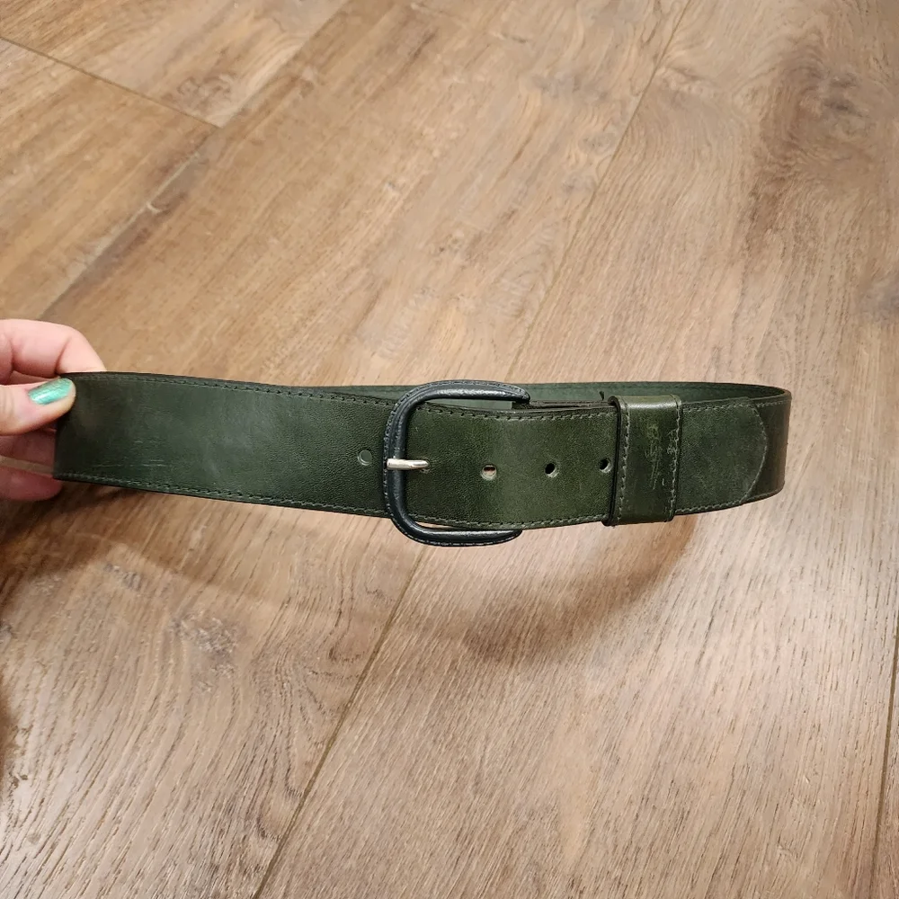 Vintage Forest Green Glazed Aniline Leather Wide Belt Naturally Distressed 30
